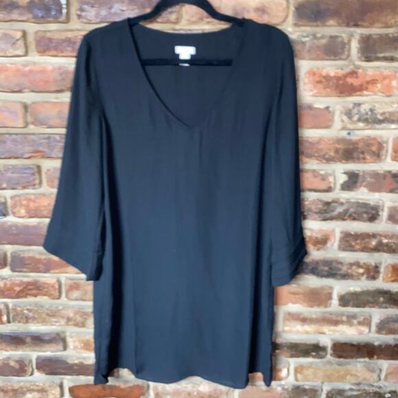Hinge Black Long Sleeve Mini V-Neck Shift Dress Women's Size Small - Picture 1 of 6
